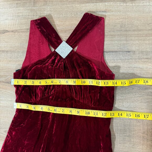 Vintage Red Velvet Maxi Dress Formal Classic Vamp S - Picture 6 of 8